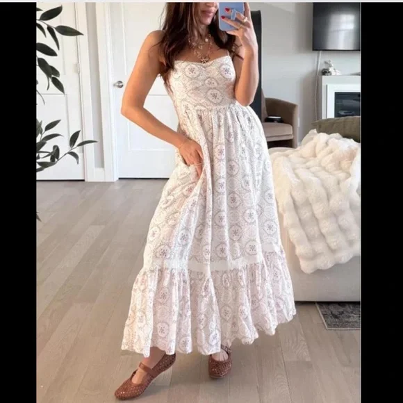 chinese dress ladies American Eagle Gray Square Neck Puff Sleeve A Line Tiered Midi Dress S –  Brie main image 1
